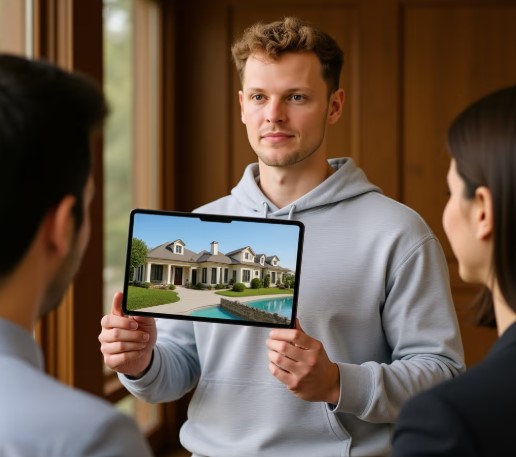 AI spokesperson video presenting real estate property details
